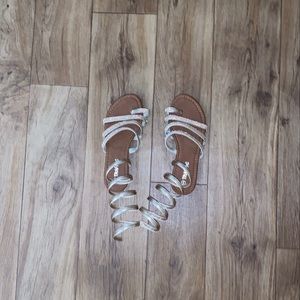 Rose gold wrap around sandals